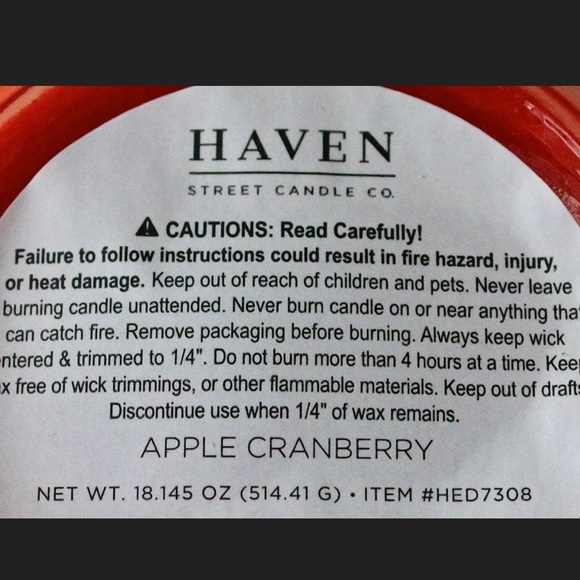 HAVEN STREET CANDLE APPLE CRANBERRY RICHLY SCENTED NEW 2 WICK - Picture 3 of 3